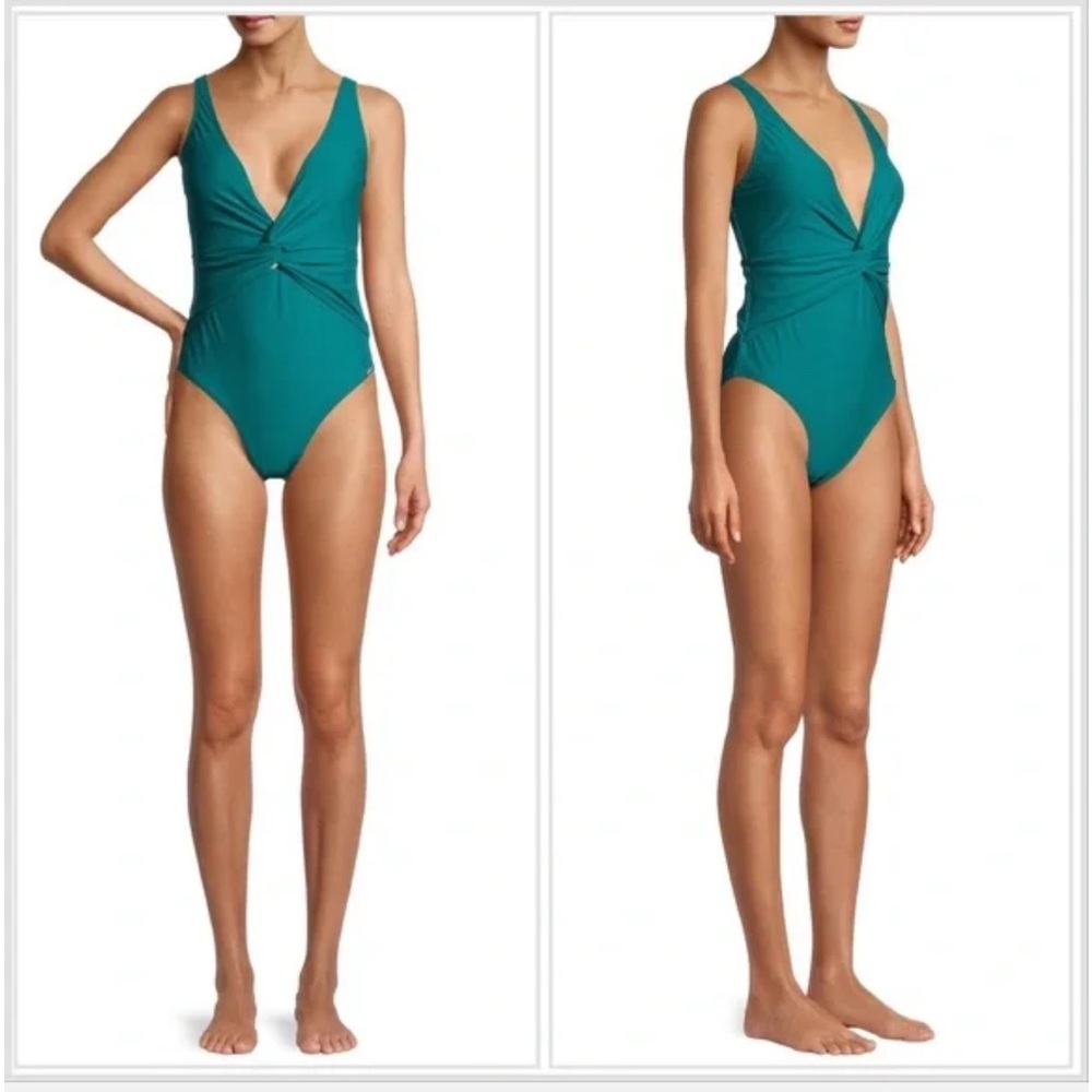 NWT Nicole Miller Women's Twist Front One Piece Swimsuit Women’s SZ S‎ in Green